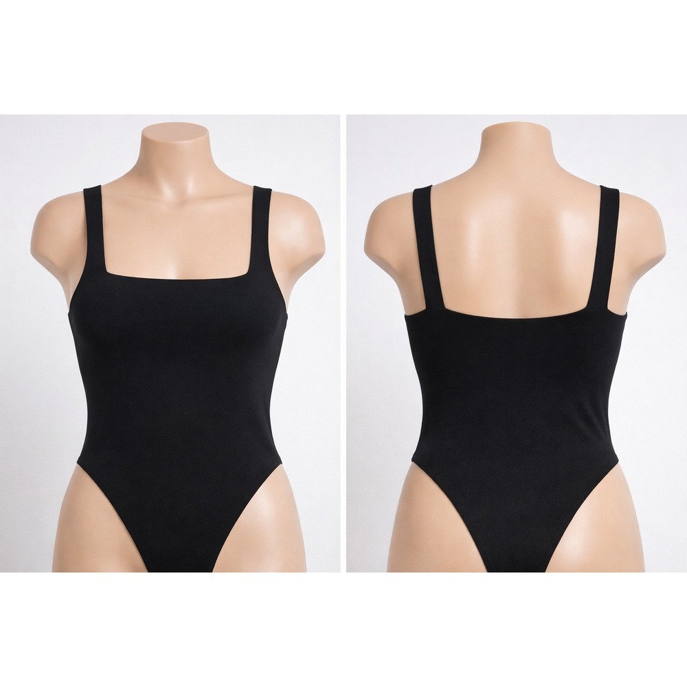 Good American Women 8 Black Square Neck Sleeveless Bodysuit GB0375 Stretch Knit